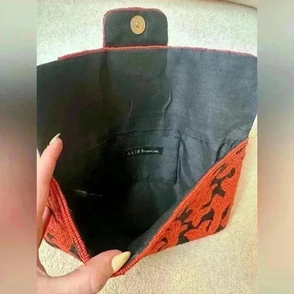 Akita Beaded Envelope Clutch in Orange and Black Pattern - Picture 2 of 4